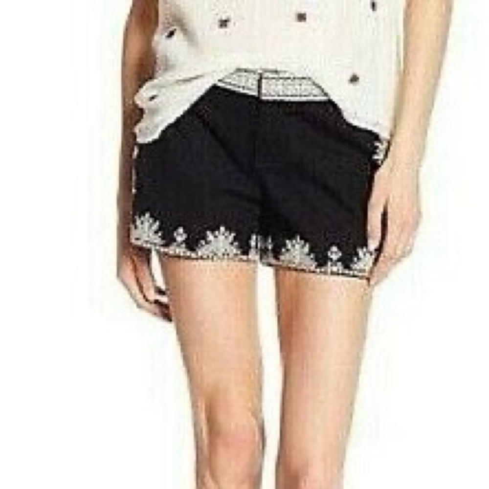 Joie Black Cotton Geradine Elegant Embroidered Women's Shorts Size 2
